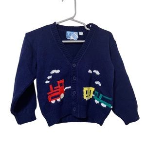 Vintage 90s Lil' Dickens Train Wrap Around Knit Cardigan Sweater